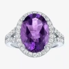 Fine Jewelry Womens Genuine Purple Amethyst Sterling Silver Oval Cocktail Ring In Purple