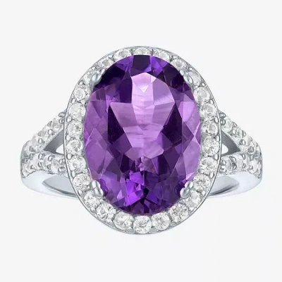 Fine Jewelry Womens Genuine Purple Amethyst Sterling Silver Oval Cocktail Ring
