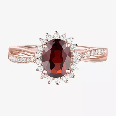 Fine Jewelry Womens Genuine Red Garnet 14k Gold Over Silver Oval Crossover Halo Stackable Ring In Burgundy