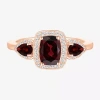 Fine Jewelry Womens Genuine Red Garnet 14k Gold Over Silver Oval Halo Side Stone Stackable Ring In Burgundy