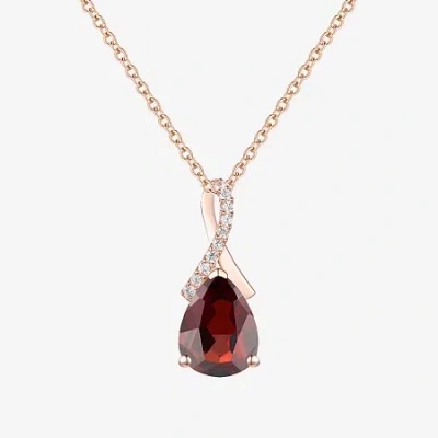 Fine Jewelry Womens Genuine Red Garnet 14k Rose Gold Over Silver Pear 18 Inch Pendant Necklace