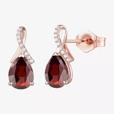 Fine Jewelry Womens Genuine Red Garnet 14k Rose Gold Over Silver Pear Drop Earrings