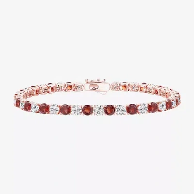Fine Jewelry Womens Genuine Red Garnet 14k Rose Gold Over Silver Round 7 Inch Tennis Bracelet In Transparent