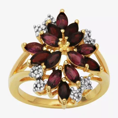 Fine Jewelry Womens Genuine Red Garnet 18k Gold Over Silver Flower Cluster Cocktail Ring In Transparent