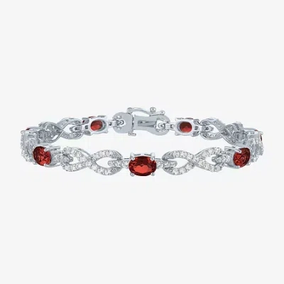 Fine Jewelry Womens Genuine Red Garnet Sterling Silver 7.5 Inch Tennis Bracelet