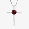 Fine Jewelry Womens Genuine Red Garnet Sterling Silver Cross Heart 18 Inch Pendant Necklace In Transparent