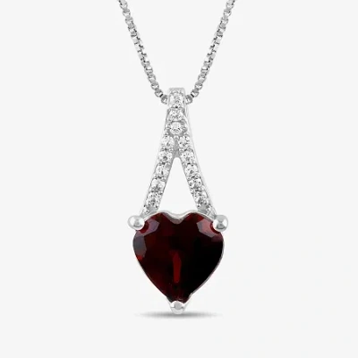 Fine Jewelry Womens Genuine Red Garnet Sterling Silver Heart 18 Inch Pendant Necklace In Transparent