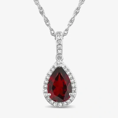 Fine Jewelry Womens Genuine Red Garnet Sterling Silver Pear 18 Inch Pendant Necklace In Transparent