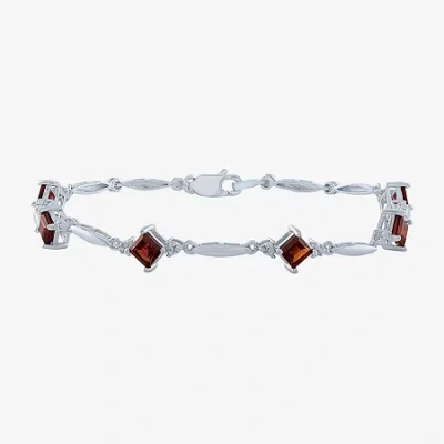 Fine Jewelry Womens Genuine Red Garnet Sterling Silver Tennis Bracelet In Transparent