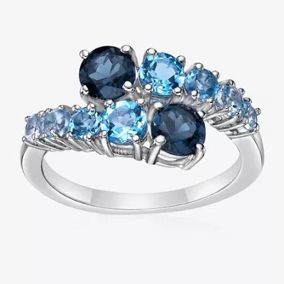 Fine Jewelry Womens Genuine Semi Precious Stone Sterling Silver Bypass Cocktail Ring In Blue