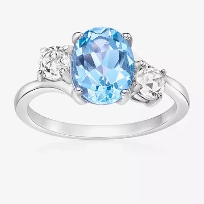 Fine Jewelry Womens Genuine Semi Precious Stone Sterling Silver Oval 3-stone Cocktail Ring In Blue