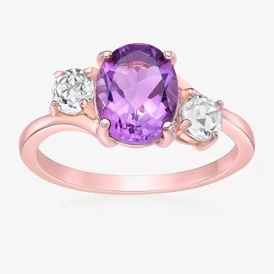 Fine Jewelry Womens Genuine Semi Precious Stone Sterling Silver Oval 3-stone Cocktail Ring In Purple