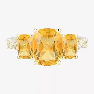 Fine Jewelry Womens Genuine Yellow Citrine 14k Gold Over Silver Cushion Side Stone Cocktail Ring
