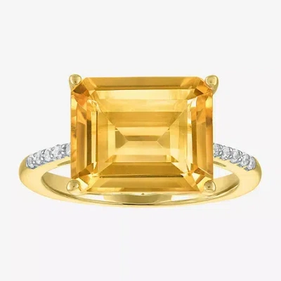 Fine Jewelry Womens Genuine Yellow Citrine 14k Gold Over Silver Side Stone Cocktail Ring