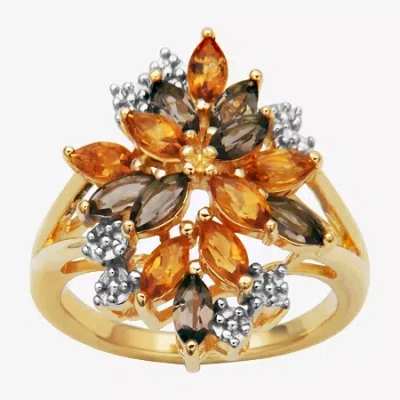 Fine Jewelry Womens Genuine Yellow Citrine 18k Gold Over Silver Flower Cluster Cocktail Ring