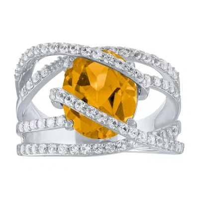 Fine Jewelry Womens Genuine Yellow Citrine Sterling Silver Cocktail Ring