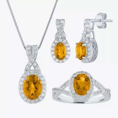 Fine Jewelry Womens Genuine Yellow Citrine Sterling Silver Oval 3-pc. Jewelry Set