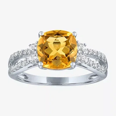Fine Jewelry Womens Genuine Yellow Citrine Sterling Silver Side Stone Cocktail Ring