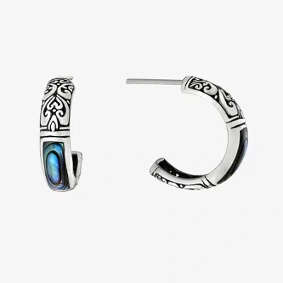 Fine Jewelry Womens Gray Abalone Sterling Silver 20.3mm Hoop Earrings In Transparent