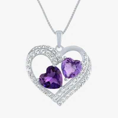 Fine Jewelry Womens Lab Created Amethyst Or Ruby Sterling Silver Heart Pendant Necklace In Purple