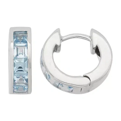 Fine Jewelry Womens Lab Created Blue Aquamarine Sterling Silver 12mm Hoop Earrings In Transparent