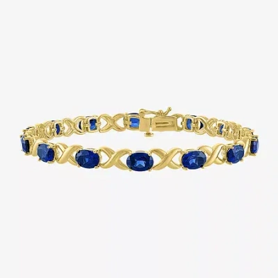 Fine Jewelry Womens Lab Created Blue Sapphire 14k Gold Over Silver Oval 7.5 Inch Tennis Bracelet In Transparent