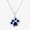 Fine Jewelry Womens Lab Created Blue Sapphire Sterling Silver 16 Inch Pendant Necklace In Transparent