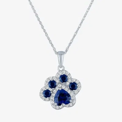 Fine Jewelry Womens Lab Created Blue Sapphire Sterling Silver 16 Inch Pendant Necklace In Transparent