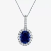 Fine Jewelry Womens Lab Created Blue Sapphire Sterling Silver 18 Inch Pendant Necklace In Transparent
