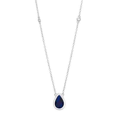 Fine Jewelry Womens Lab Created Blue Sapphire Sterling Silver 18 Inch Pendant Necklace In Transparent