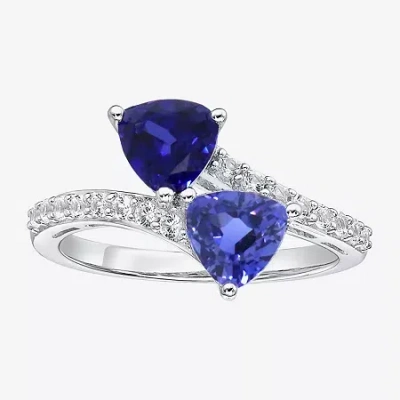 Fine Jewelry Womens Lab Created Blue Sapphire Sterling Silver Cocktail Ring In Transparent