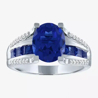 Fine Jewelry Womens Lab Created Blue Sapphire Sterling Silver Cocktail Ring In Transparent