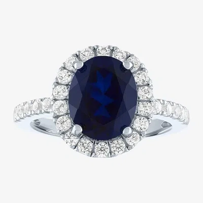 Fine Jewelry Womens Lab Created Blue Sapphire Sterling Silver Cocktail Ring In Transparent