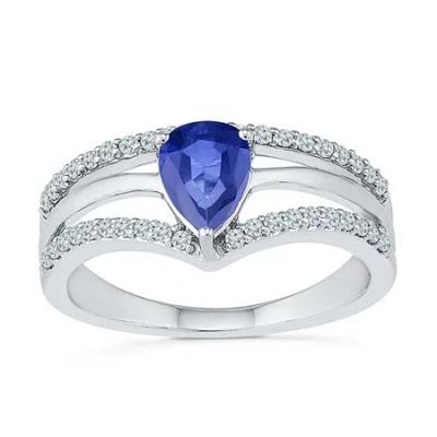 Fine Jewelry Womens Lab Created Blue Sapphire Sterling Silver Cocktail Ring In Transparent