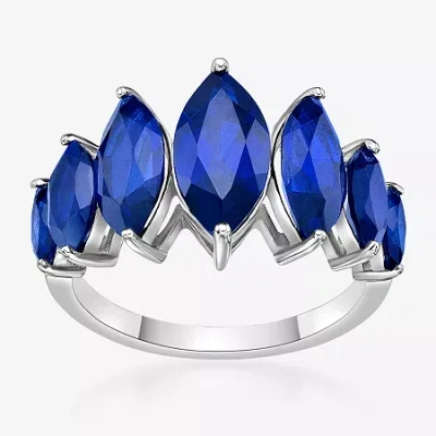 Fine Jewelry Womens Lab Created Blue Sapphire Sterling Silver Cocktail Ring In Transparent