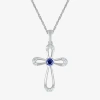 Fine Jewelry Womens Lab Created Blue Sapphire Sterling Silver Cross 18 Inch Pendant Necklace In Transparent