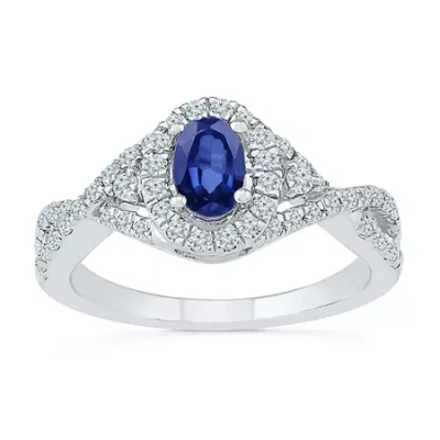 Fine Jewelry Womens Lab Created Blue Sapphire Sterling Silver Halo Promise Ring In Transparent