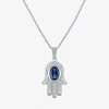 Fine Jewelry Womens Lab Created Blue Sapphire Sterling Silver Hamsa 16 Inch Pendant Necklace In Transparent