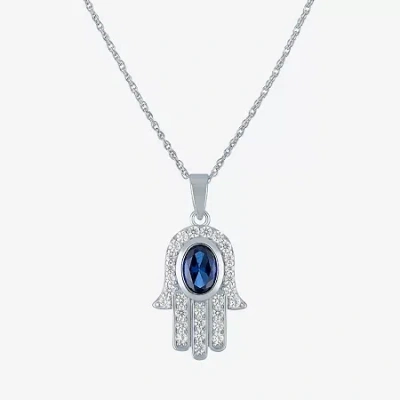 Fine Jewelry Womens Lab Created Blue Sapphire Sterling Silver Hamsa 16 Inch Pendant Necklace In Transparent