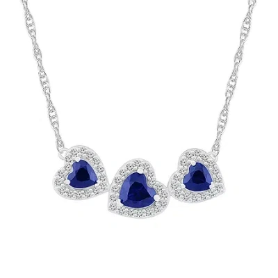 Fine Jewelry Womens Lab Created Blue Sapphire Sterling Silver Heart 17 Inch Pendant Necklace In Transparent