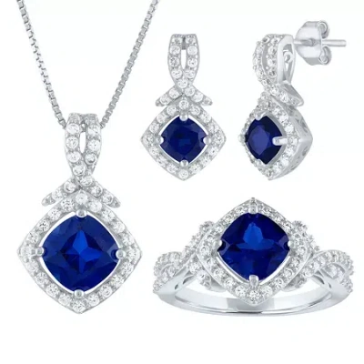 Fine Jewelry Womens Lab Created Blue Sapphire Sterling Silver Jewelry Set