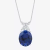 Fine Jewelry Womens Lab Created Blue Sapphire Sterling Silver Oval 18 Inch Pendant Necklace In Blue