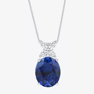Fine Jewelry Womens Lab Created Blue Sapphire Sterling Silver Oval 18 Inch Pendant Necklace