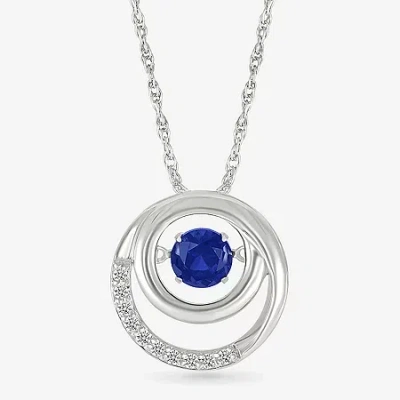 Fine Jewelry Womens Lab Created Blue Sapphire Sterling Silver Round 18 Inch Pendant Necklace In Transparent