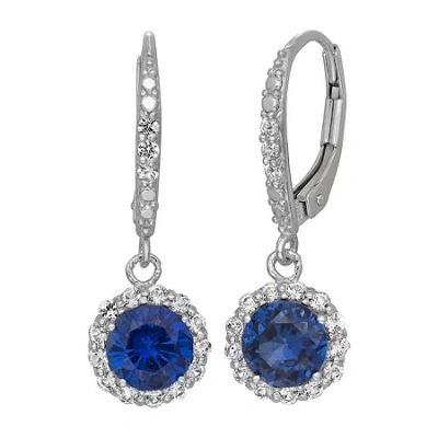 Fine Jewelry Womens Lab Created Blue Sapphire Sterling Silver Round Drop Earrings In Transparent