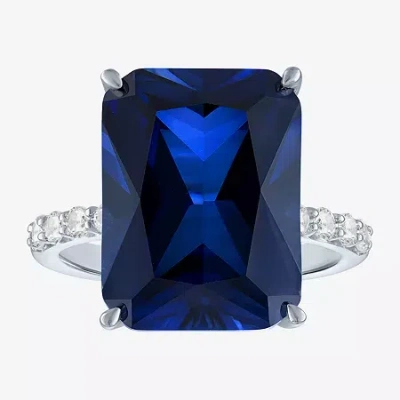 Fine Jewelry Womens Lab Created Blue Sapphire Sterling Silver Side Stone Cocktail Ring