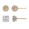Fine Jewelry Womens Lab Created Cubic Zirconia 10k Gold Ball 2 Pair Earring Set In Transparent