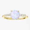 Fine Jewelry Womens Lab Created Gemstone 10k Gold Side Stone Solitaire Cushion Cocktail Ring In Multi