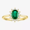 Fine Jewelry Womens Lab Created Gemstone & 1/4 Ct. T.w. Lab Grown Diamond 10k Gold Halo Cocktail Ring In Green