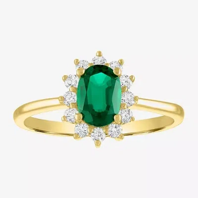 Fine Jewelry Womens Lab Created Gemstone & 1/4 Ct. T.w. Lab Grown Diamond 10k Gold Halo Cocktail Ring In Green